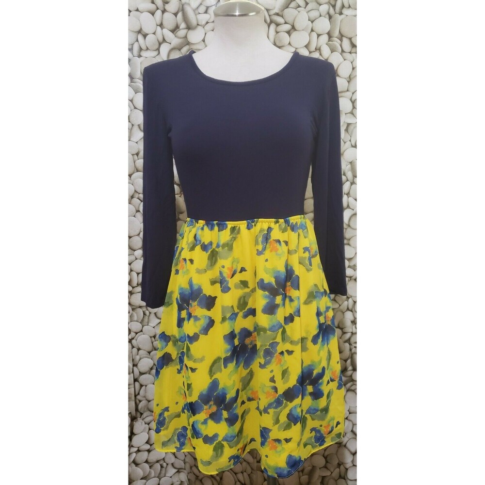 Charming Charlie Dress Womens Size Small Floral Blue Yellow Rayon Spandex